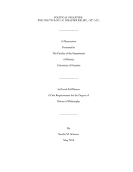 The Politics of Us Disaster Relief, 1927-2005