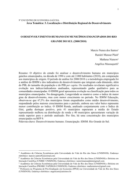 3. Localização E Distribuição Regional Do Desenvolvimento O