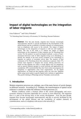 Impact of Digital Technologies on the Integration of Labor Migrants