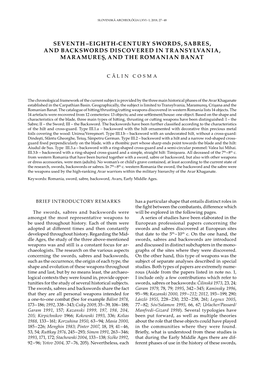 Eighth-Century Swords, Sabres, and Backswords Discovered in Transylvania, Maramureș, and the Romanian Banat