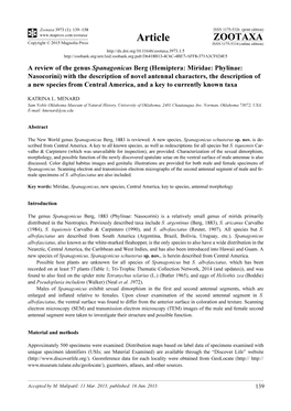 A Review of the Genus Spanagonicus Berg (Hemiptera: Miridae: Phylinae