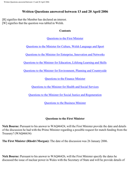 Written Questions Answered Between 13 and 20 April 2006