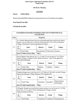 Tamil Nadu 192 SEAC Meeting. AGENDA Venue