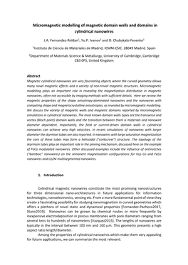 Micromagnetic Modelling of Magnetic Domain Walls and Domains in Cylindrical Nanowires