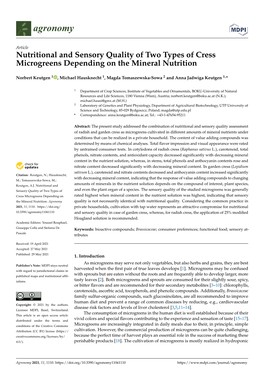 Nutritional and Sensory Quality of Two Types of Cress Microgreens Depending on the Mineral Nutrition