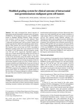 Modified Grading System for Clinical Outcome of Intracranial Non-Germinomatous Malignant Germ Cell Tumors