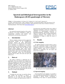 Spectral and Lithological Heterogeneities in the Shakespeare (H-03) Quadrangle of Mercury