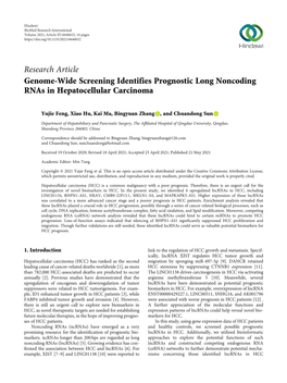 Genome-Wide Screening Identifies Prognostic Long Noncoding Rnas in Hepatocellular Carcinoma