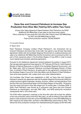 Dana Gas and Crescent Petroleum to Increase Gas Production from Khor