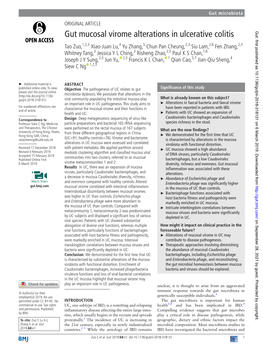 Gut Mucosal Virome Alterations in Ulcerative Colitis Gut: First Published As 10.1136/Gutjnl-2018-318131 on 6 March 2019