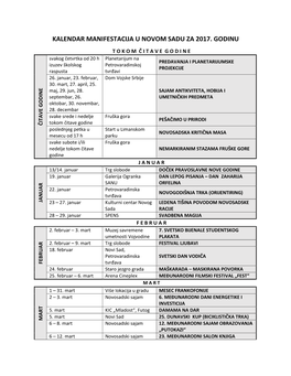 Kalendar Manifestacija U Novom Sadu Za 2017. Godinu