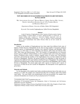 New Records of Euglenophyceae from Sylhet Division, Bangladesh