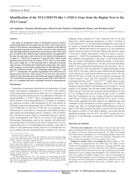 Identification of the TCL1/MTCP1-Like 1 (TML1) Gene from the Region Next to the TCL1 Locus1