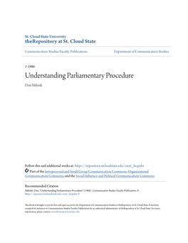 Understanding Parliamentary Procedure Don Sikkink