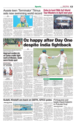 Oz Happy After Day One Despite India Fightback