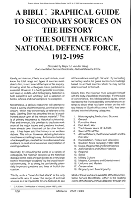 To Secondary Sources on the History of the South African National Defence Force, 1912-1995