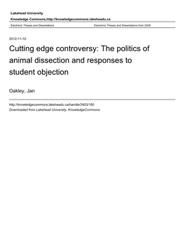 Cutting Edge Controversy: the Politics of Animal Dissection and Responses to Student Objection