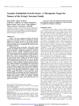 Vascular Endothelial Growth Factor: a Therapeutic Target for Tumors of the Ewing’S Sarcoma Family