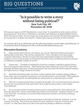 Big Questions the Macalester Moment | a Campaign for Access and Excellence