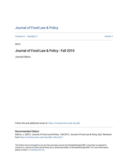Journal of Food Law & Policy