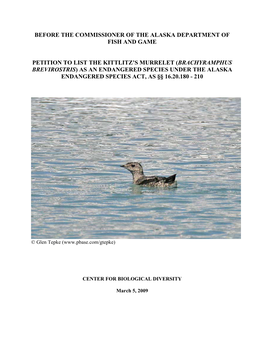 Kittlitz's Murrelets Diverged About 1.6 MYBP (Friesen Et Al