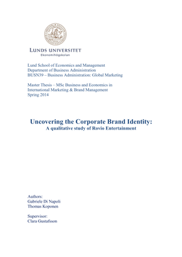 Uncovering the Corporate Brand Identity: a Qualitative Study of Rovio Entertainment