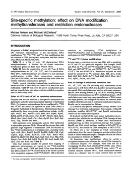 Site-Specific Methylation: Effect on DNA Modification Methyltransferases and Restriction Endonucleases