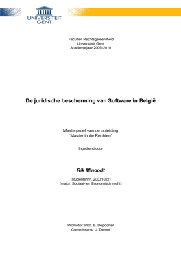 De Juridische Bescherming Van Software in België