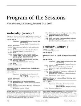 Program of the Sessions, New Orleans, LA