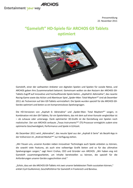 “Gameloft” HD-Spiele Für ARCHOS G9 Tablets Optimiert