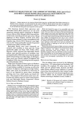 HABITAT SELECTION by the AMERICAN KESTREL &Lpar;<I>Falco Sparverious</I>&Rpar; and RED&Hyphen;TAILED