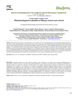 Pharmacological Evaluation of Rhazya Stricta Root Extract