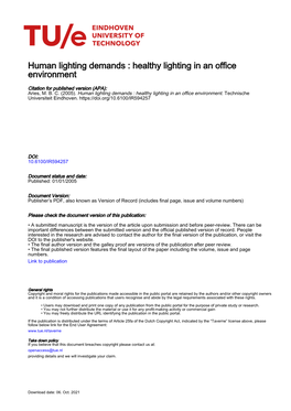 Human Lighting Demands : Healthy Lighting in an Office Environment