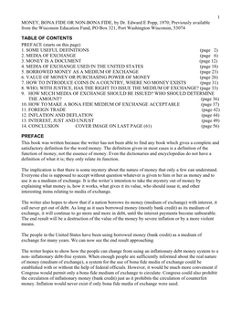 MONEY, BONA FIDE OR NON-BONA FIDE, by Dr. Edward E Popp, 1970; Previously Available from the Wisconsin Education Fund, PO Box 321, Port Washington Wisconsin, 53074