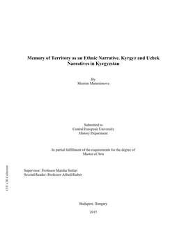 Memory of Territory As an Ethnic Narrative. Kyrgyz and Uzbek Anduzbek Kyrgyz Narrative