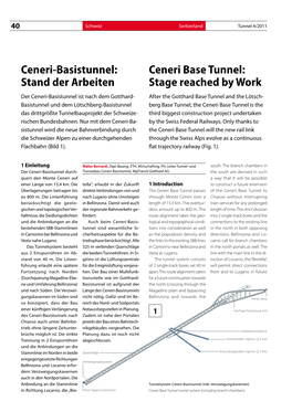 Stand Der Arbeiten Ceneri Base Tunnel: Stage Reached by Work