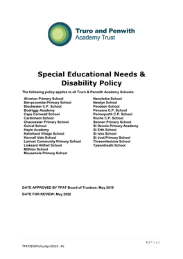 Special Educational Needs & Disability Policy