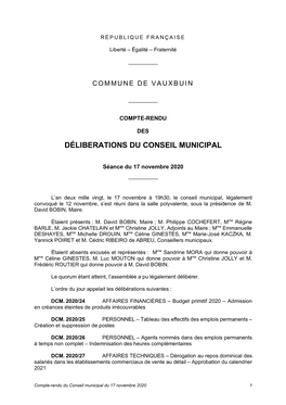 Déliberations Du Conseil Municipal