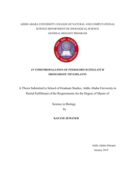 A Thesis Submitted to School of Graduate Studies, Addis Ababa University in Partial Fulfillment of the Requirements for the Degree of Master Of