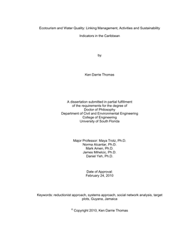 Ecotourism and Water Quality: Linking Management, Activities and Sustainability Indicators in the Caribbean by Ken Darrie Thoma