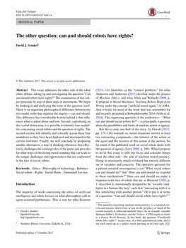 The Other Question: Can and Should Robots Have Rights?
