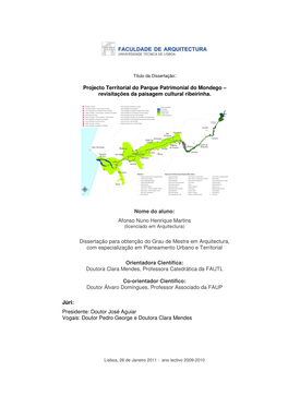 Projecto Territorial Do Parque Patrimonial Do Mondego – Revisitações Da Paisagem Cultural Ribeirinha