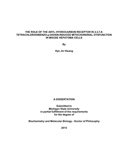 The Role of the Aryl Hydrocarbon Receptor in 2,3,7,8- Tetrachlorodibenzo-Ρ-Dioxin-Induced Mitochondrial Dysfunction in Mouse Hepatoma Cells