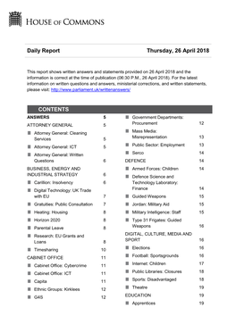 Daily Report Thursday, 26 April 2018 CONTENTS