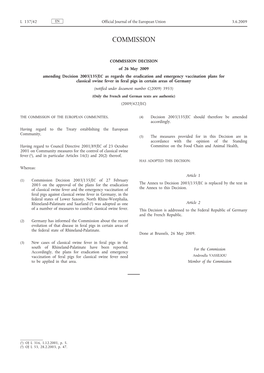 Commission Decision of 26 May 2009 Amending Decision 2003/135/EC