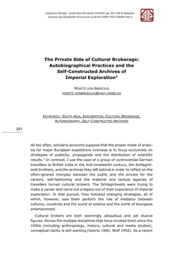 The Private Side of Cultural Brokerage: Autobiographical Practices and the Self-Constructed Archives of Imperial Exploration1