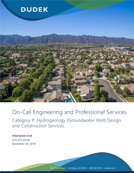 On-Call Engineering and Professional Services Category P: Hydrogeology (Groundwater Well) Design and Construction Services