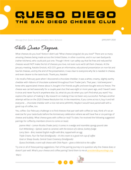 Queso Diego Feb 2020 Newsletter