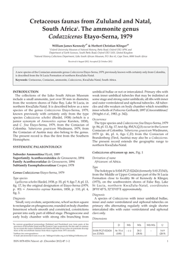 Cretaceous Faunas from Zululand and Natal, South Africa‡. the Ammonite Genus Codazziceras Etayo-Serna, 1979