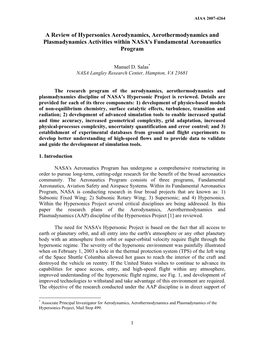 A Review of Hypersonics Aerodynamics, Aerothermodynamics and Plasmadynamics Activities Within NASA's Fundamental Aeronautics Program